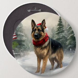 Deutscher Schäferhund im Schnee Weihnachten Button