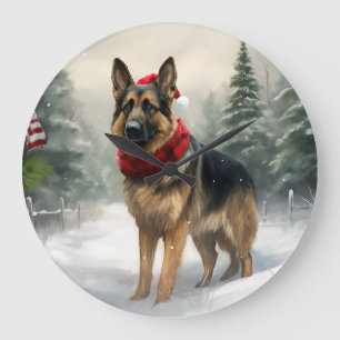 Deutscher Schäferhund im Schnee Weihnachten Große Wanduhr