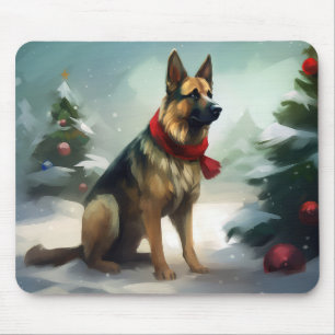 Deutscher Schäferhund im Schnee Weihnachten Mousepad