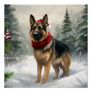 Deutscher Schäferhund im Schnee Weihnachten Poster