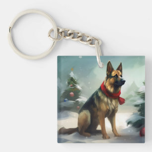 Deutscher Schäferhund im Schnee Weihnachten Schlüsselanhänger