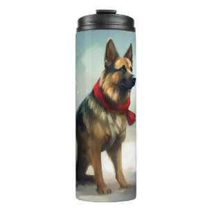 Deutscher Schäferhund im Schnee Weihnachten Thermosbecher