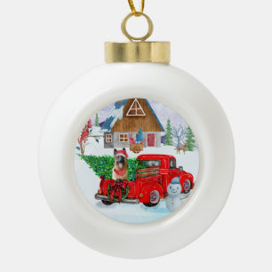 Deutscher Schäferhund im Weihnachtslieferwagen Sch Keramik Kugel-Ornament