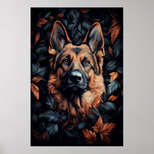 Deutscher Schäferhund in Blättern Poster