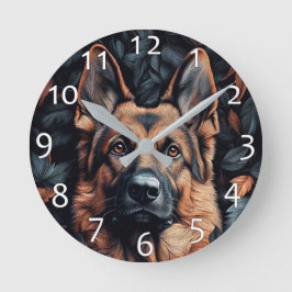 Deutscher Schäferhund in Blättern Runde Wanduhr