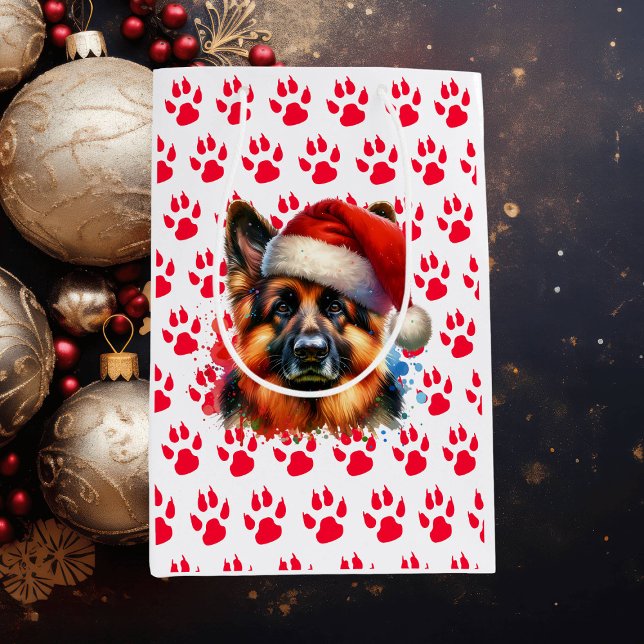 Deutscher Schäferhund in der Weihnachtsmannmütze W Mittlere Geschenktüte (Von Creator hochgeladen)