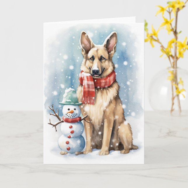 Deutscher Schäferhund in einem Weihnachtshut mit S Karte (Gelbe Blume)