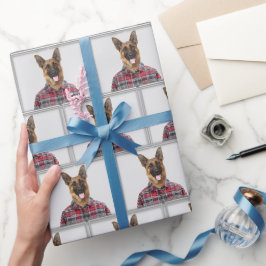 Deutscher Schäferhund in Kariert Geschenkpapier
