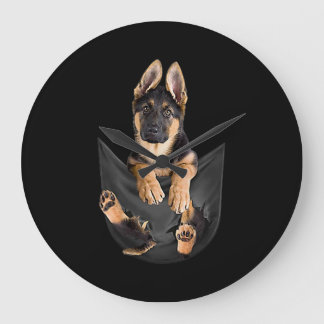 Deutscher Schäferhund in Pocket T - Shirt Funny Do Große Wanduhr