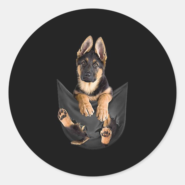 Deutscher Schäferhund in Pocket T - Shirt Funny Do Runder Aufkleber (Vorderseite)