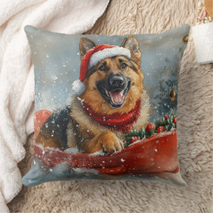 Deutscher Schäferhund in Sledge Snow Weihnachten Kissen