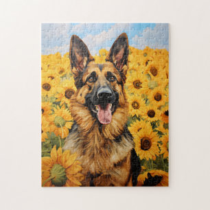 Deutscher Schäferhund in Sonnenblumen