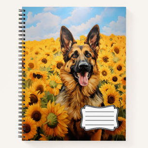 Deutscher Schäferhund in Sonnenblumen Notizbuch