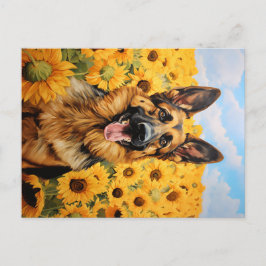Deutscher Schäferhund in Sonnenblumen Postkarte
