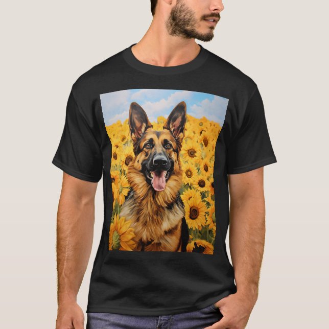 Deutscher Schäferhund in Sonnenblumen T-Shirt (Vorderseite)