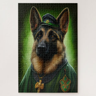 Deutscher Schäferhund in St. Patrick's Day-Kleid