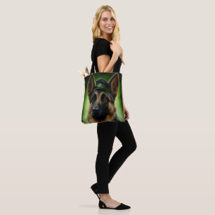 Deutscher Schäferhund in St. Patrick's Day-Kleid Tasche