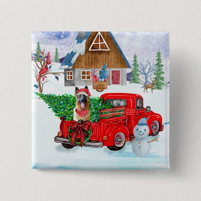 Deutscher Schäferhund in Weihnachten LKW Schnee Button (Vorderseite)