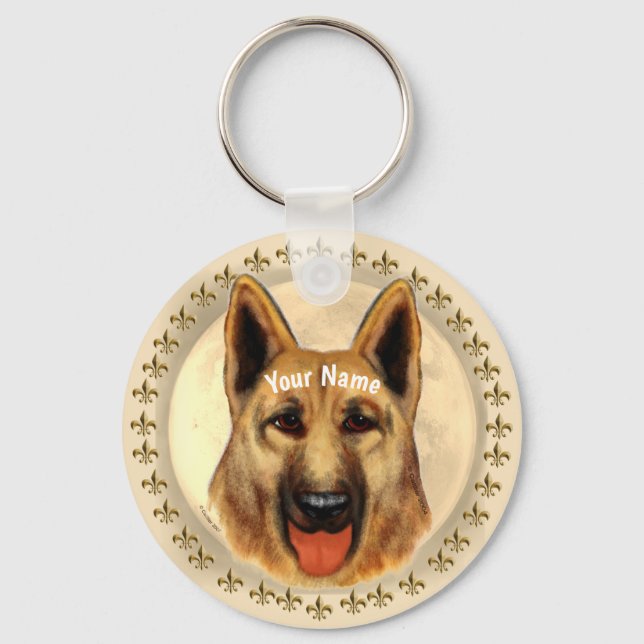 Deutscher Schäferhund-individuelle Name Schlüsselanhänger (Vorderseite)