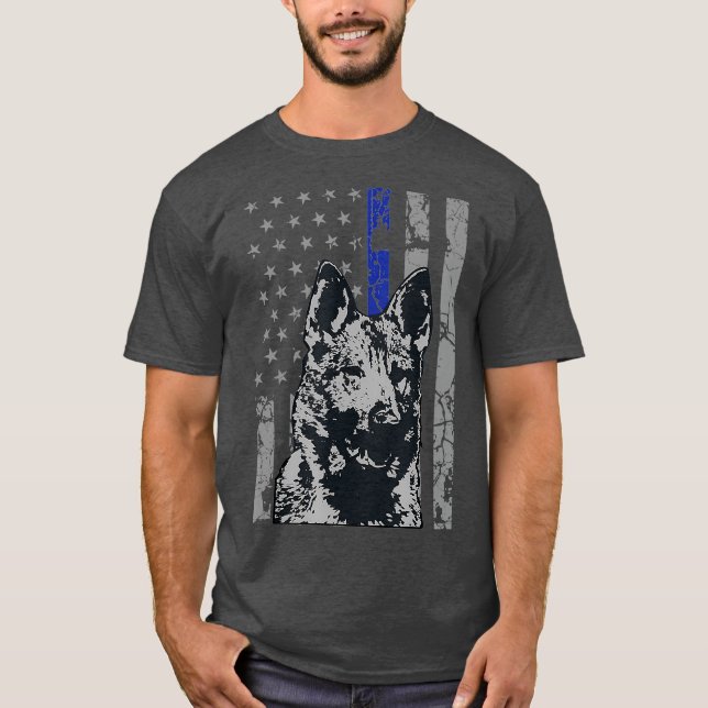 Deutscher Schäferhund K9 Thin Blue Line Polizeihun T-Shirt (Vorderseite)