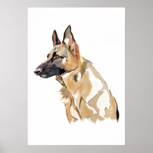 Deutscher Schäferhund Kunstposter, Aquarellmalerei Poster