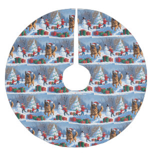 Deutscher Schäferhund läuft mit Weihnachtshut im S Polyester Weihnachtsbaumdecke