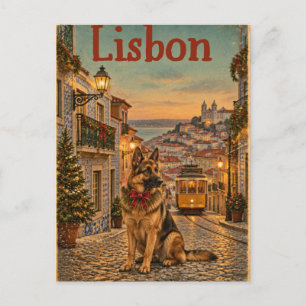Deutscher Schäferhund Lissabon Weihnachts-Postkart Postkarte