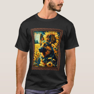 Deutscher Schäferhund malt Sonnenblumenblume Mutte T-Shirt