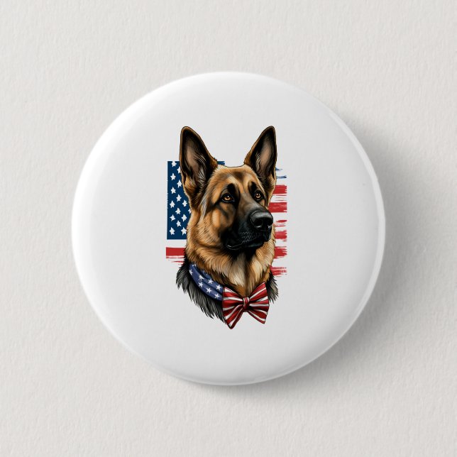 Deutscher Schäferhund mit amerikanischer Flagge Button (Vorderseite)