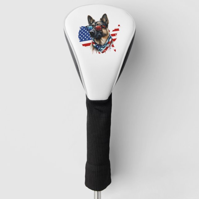 Deutscher Schäferhund mit amerikanischer Flagge I  Golf Headcover (Vorderseite)