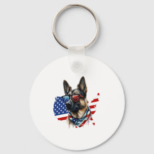 Deutscher Schäferhund mit amerikanischer Flagge I  Schlüsselanhänger