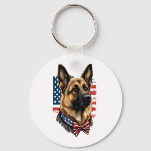 Deutscher Schäferhund mit amerikanischer Flagge Schlüsselanhänger