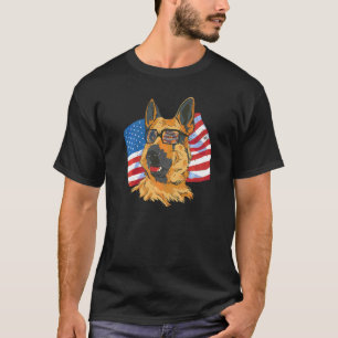 Deutscher Schäferhund mit Brille und amerikanische T-Shirt
