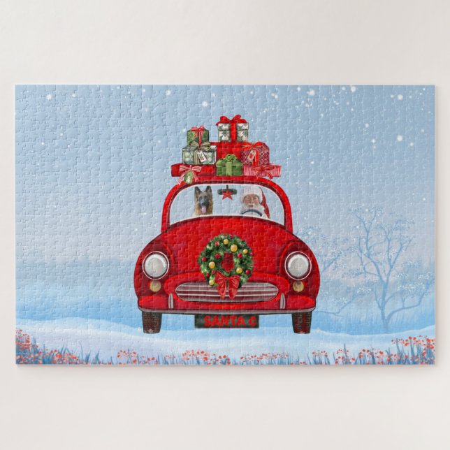 Deutscher Schäferhund mit dem Weihnachtsmann im Au (Horizontal)