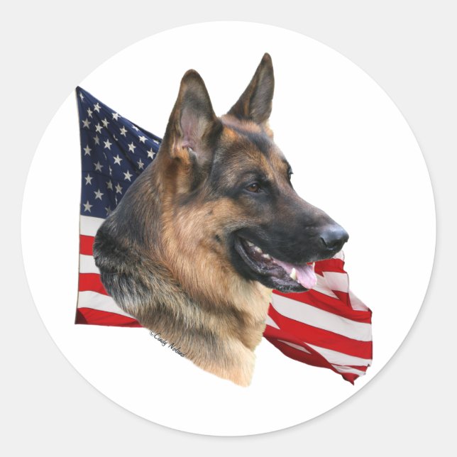 Deutscher Schäferhund mit Flaggenkleber Runder Aufkleber (Vorderseite)