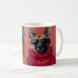 Deutscher Schäferhund mit Herz-Rose Valentinstag Kaffeetasse