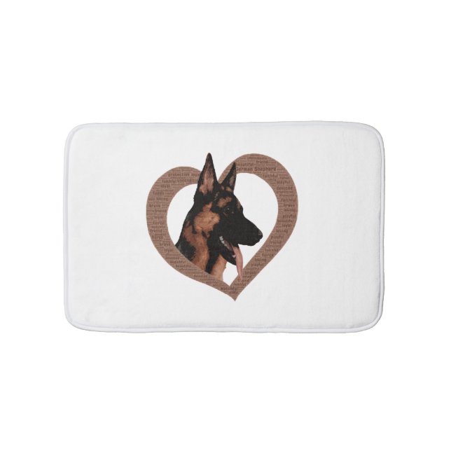 Deutscher Schäferhund mit Herz-Shaped Word Art Badematte (Vorderseite)