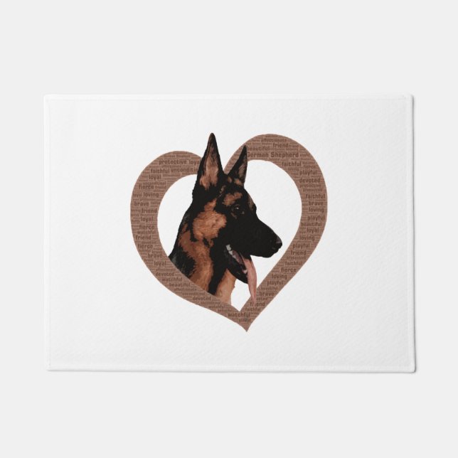 Deutscher Schäferhund mit Herz-Shaped Word Art Fußmatte (Vorderseite)