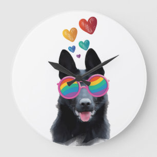 Deutscher Schäferhund mit Herzen Valentinstag  Große Wanduhr