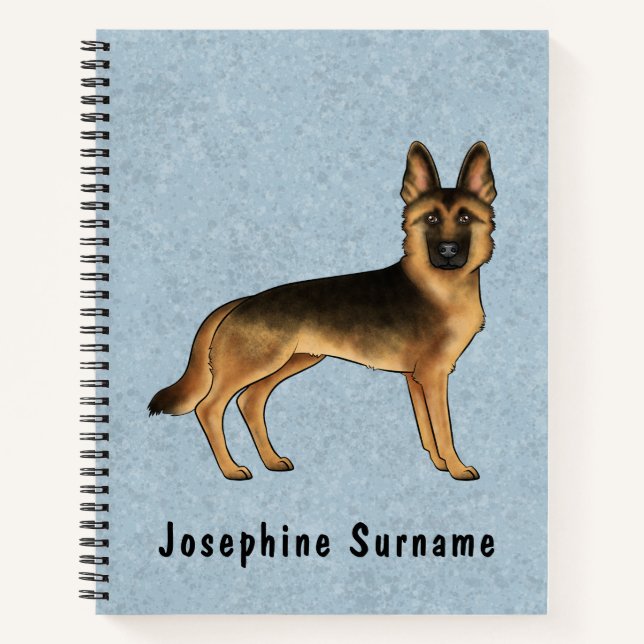 Deutscher Schäferhund mit schwarzem und tanfarbene Notizbuch (Vorderseite)