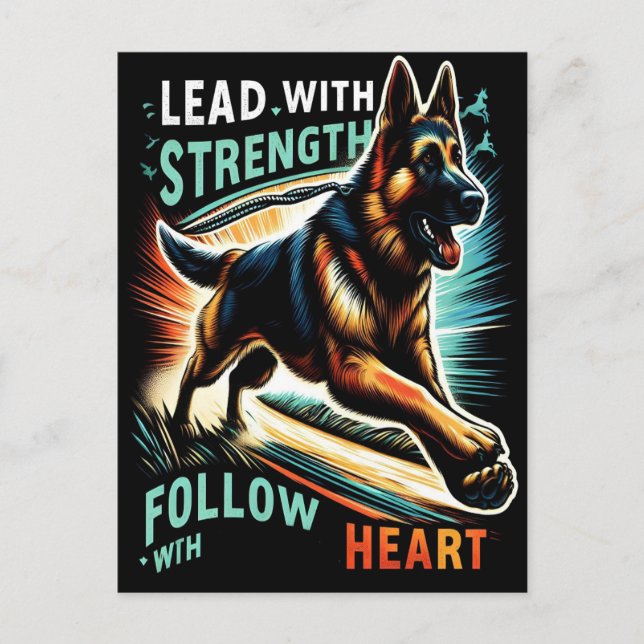 Deutscher Schäferhund mit Stärke und Herz springen Postkarte (Vorderseite)