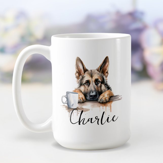 Deutscher Schäferhund mit Tasse, Hund mit Einstell Kaffeetasse (Von Creator hochgeladen)