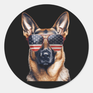 Deutscher Schäferhund mit USA-Flagge Unabhängigkei Runder Aufkleber