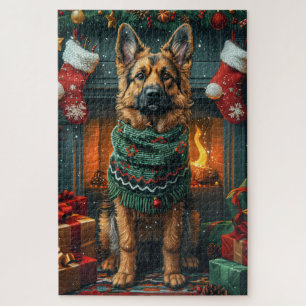 Deutscher Schäferhund mit Weihnachtsgeschenken Kam