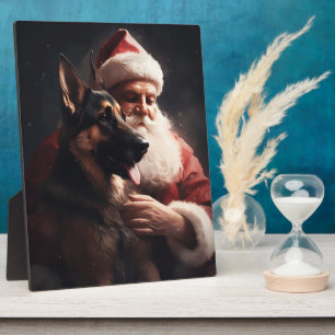 Deutscher Schäferhund mit Weihnachtsmann Festliche Fotoplatte