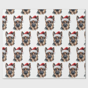 Deutscher Schäferhund mit Weihnachtsmannmütze Geschenkpapier