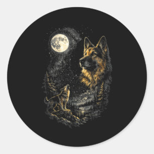 Deutscher Schäferhund Mond Heulen Retro Vintage 90 Runder Aufkleber
