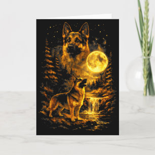 Deutscher Schäferhund Mondnacht Kunst Hund Heult B Karte