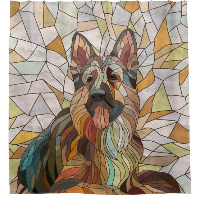 Deutscher Schäferhund - Mosaikkunst Duschvorhang (Vorderseite)