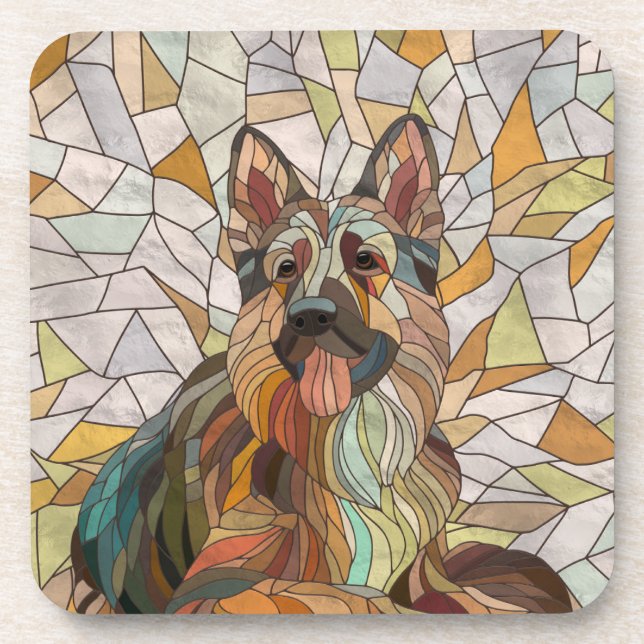 Deutscher Schäferhund - Mosaikkunst Getränkeuntersetzer (Vorderseite)